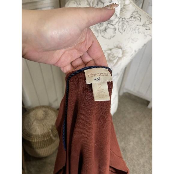 Chico's Women's Long Sleeve Burnt Orange Beaded Open Front Sweater Sz Large (2) - Picture 4 of 8